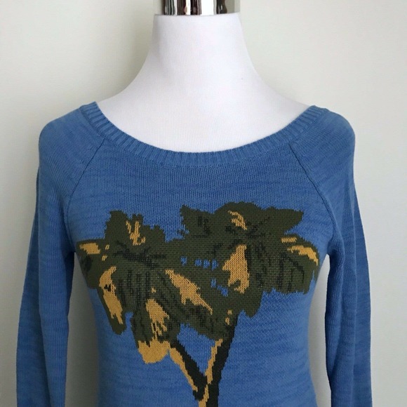 Cooperative Urban Outfitters Blue Palm Tree Sweater Open Strap Back Size XS - Picture 3 of 10